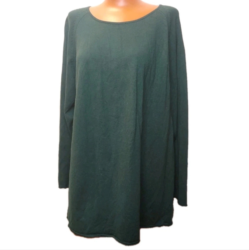 Cyprus Raglan Sweater Woman Plus 2X Dark Green Knit Lagenlook Tunic Wide Neck